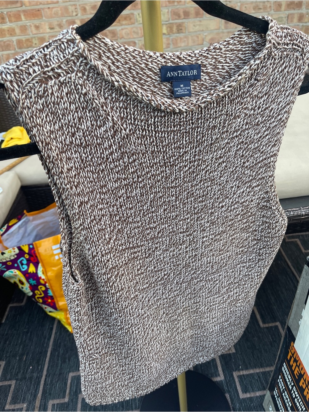 Ann Taylor Brown and Cream Marled Sleeveless Crew Sweater